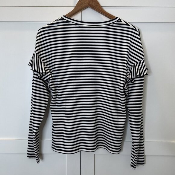 H&M Black & White Striped Ruffle Long Sleeve Top Size Medium - Picture 11 of 15